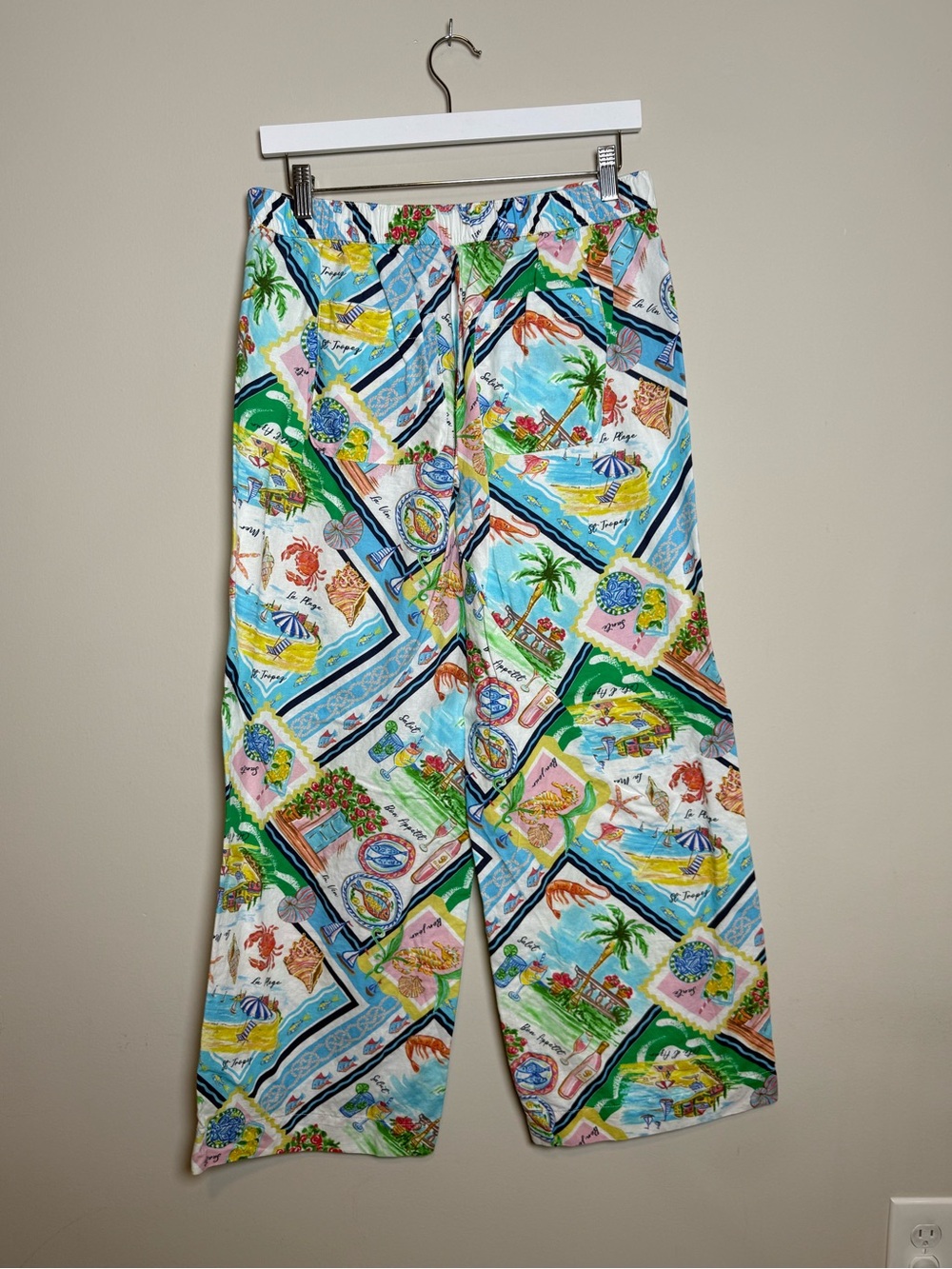 Talbots Coastal Print Button Front Shirt & Wide Leg Pants Set Size Medium - Picture 5 of 16